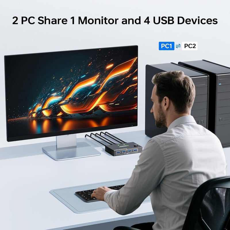 MLEEDA HDMI KVM Switch 1 Monitors 2 Computers 4K@60Hz,USB KVM Switches for 2 Desktops or Laptops Sharing Single Monitor and Keyboard Mouse Printer,Plug and Play,2 USB Cables Included - Image 2